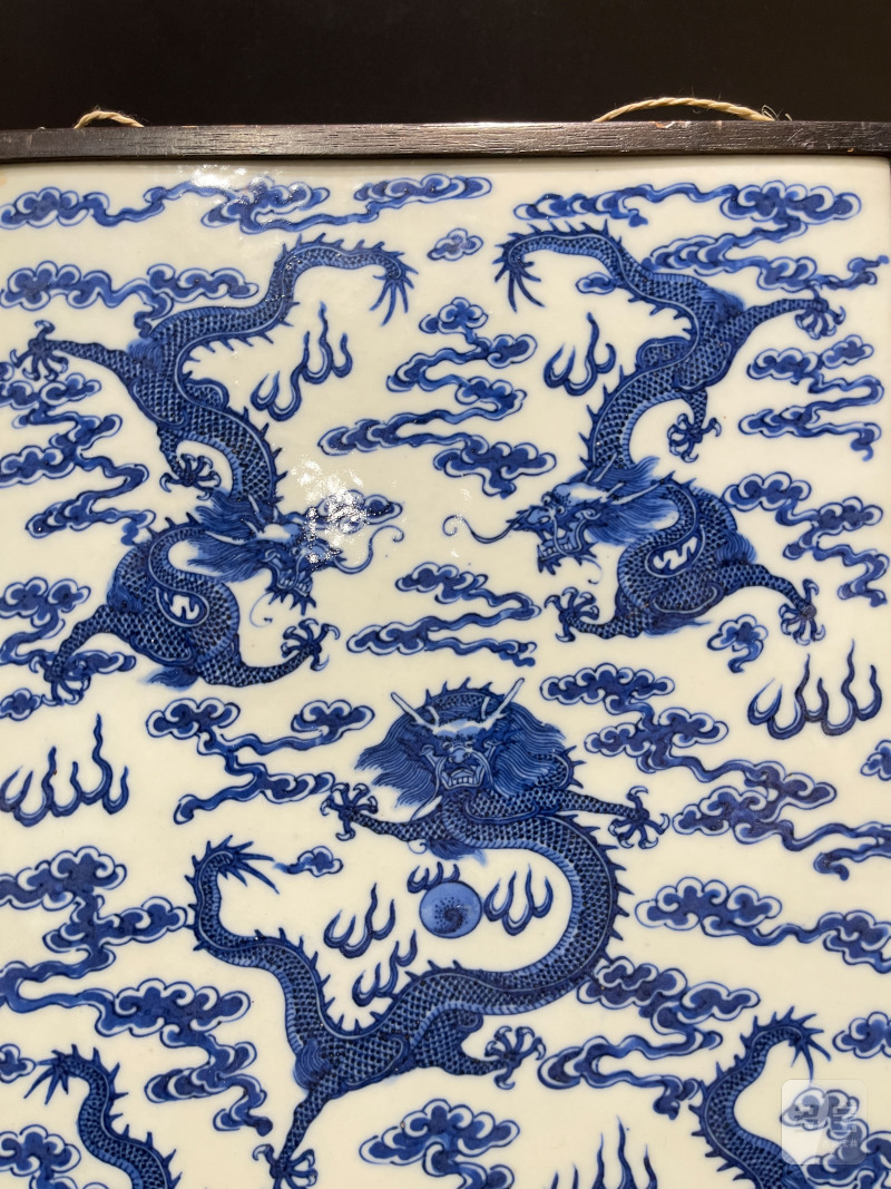 清光绪 青花五龙图瓷板 - 图4